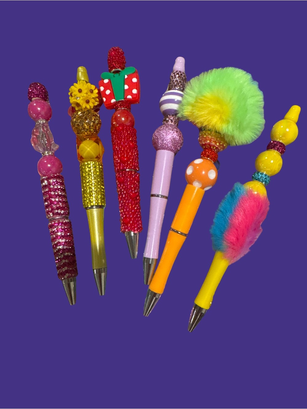 Decorative Beaded Fuzzy Pens - Multicolor Set